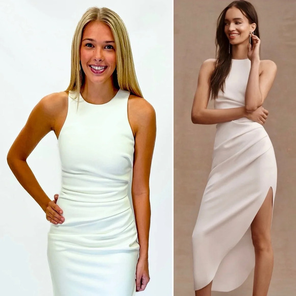 Mischa Collection Ida Sleeveless Ruched White Asymmetric Midi Dress Small 36 - Picture 11 of 12